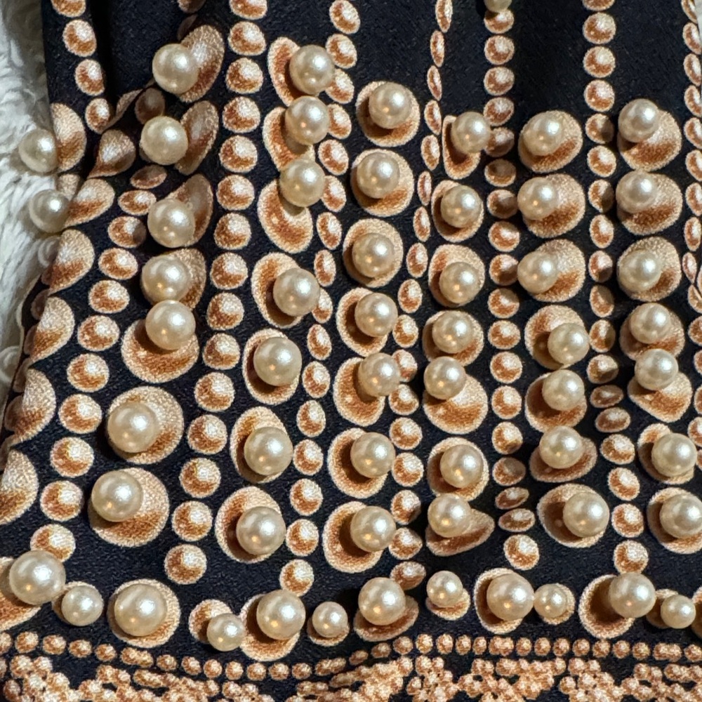 Black Gold Pearl Embellished One Shoulder Mini Dress | Statement - Picture 5 of 8